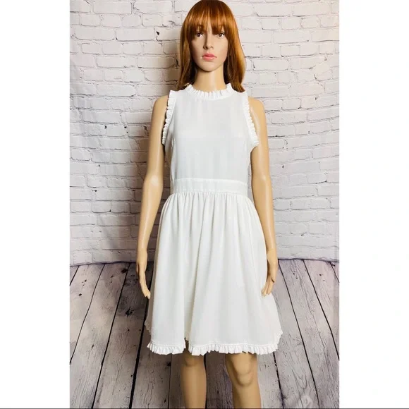 kate spade | Dresses | Kate Spade Ruffle Trim Fit Flare White Dress Size 4  | Poshmark